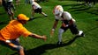 Taeler Dowdy (35) does a drill during spring training