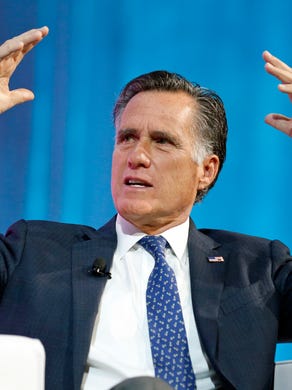Former Republican presidential candidate Mitt Romney speaks about the tech sector during an industry conference, in Salt Lake City onJan. 19, 2018.