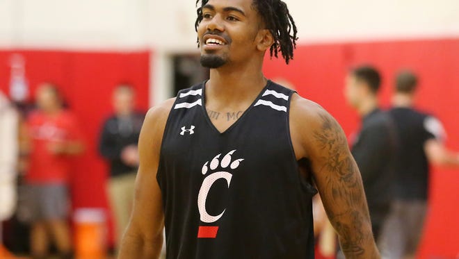 Junior wing Jacob Evans takes the floor for the University of Cincinnati's first preseason practice this week. Evans is the top returning scorer (13.5 ppg) for the Bearcats.