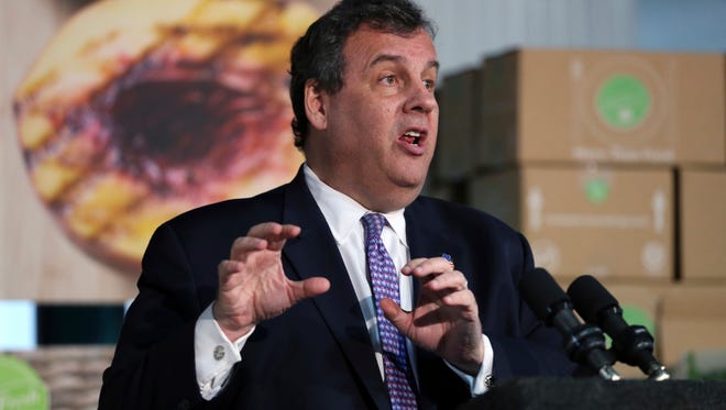 New Jersey Gov. Chris Christie answers a question as he addresses the media at the HelloFresh company after he announced that the food company decided to expand rather than leave New Jersey, Tuesday, March 15, 2016, in Linden, N.J.