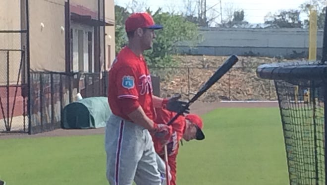 Peter Bourjos prepares to take batting practice in Clearwater.