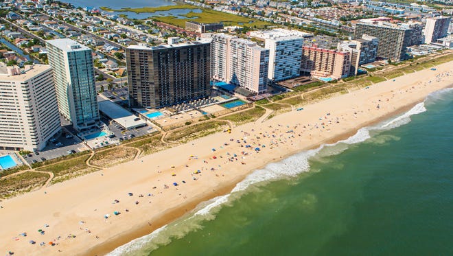 Aerial view of Ocean City, Maryland. Ocean City, MD is one of the most popular beach resorts on the East Coast and is considered one of the cleanest in the country.
