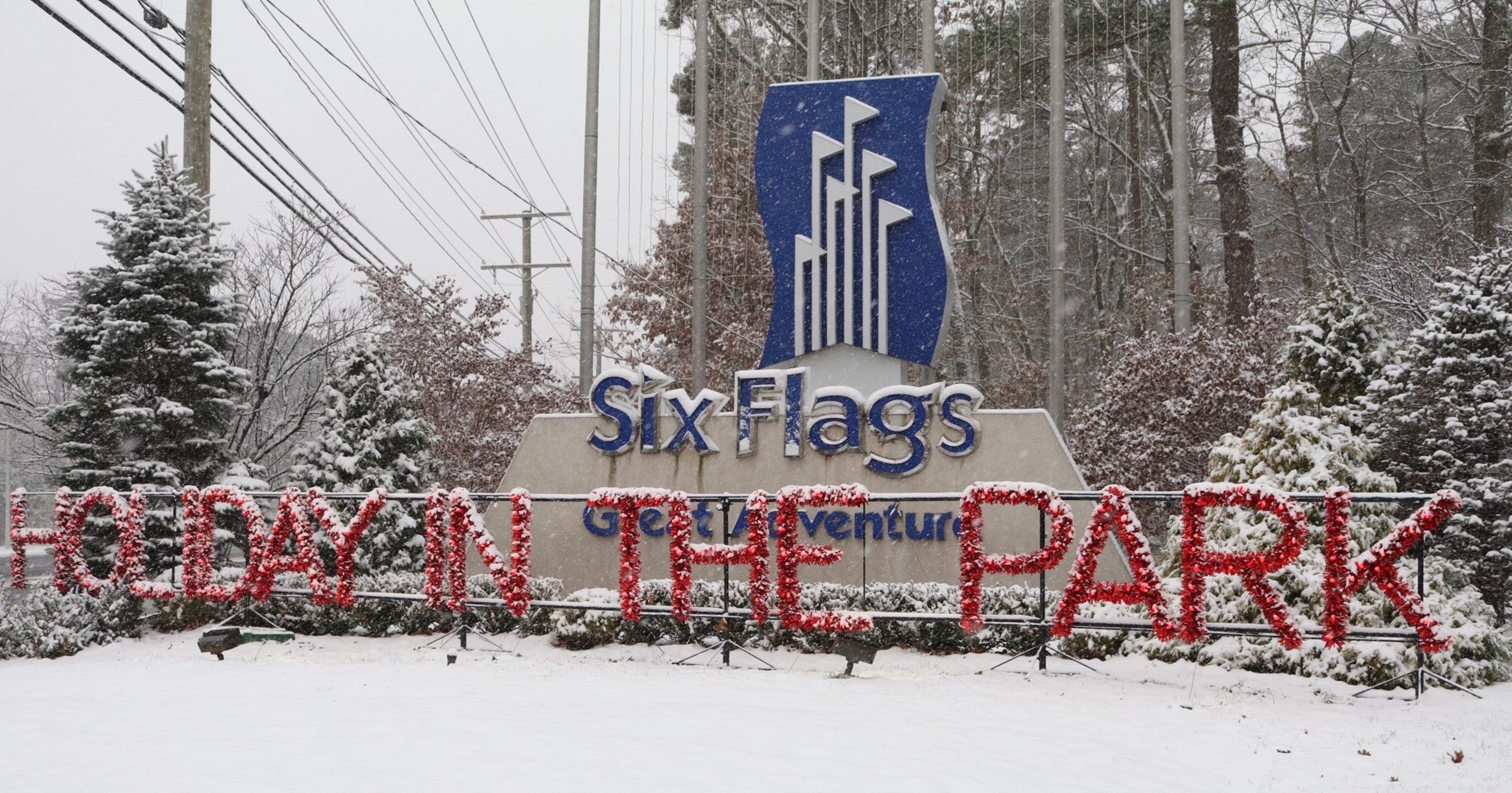 Six Flags Great Adventure covered in snow, delays opening day