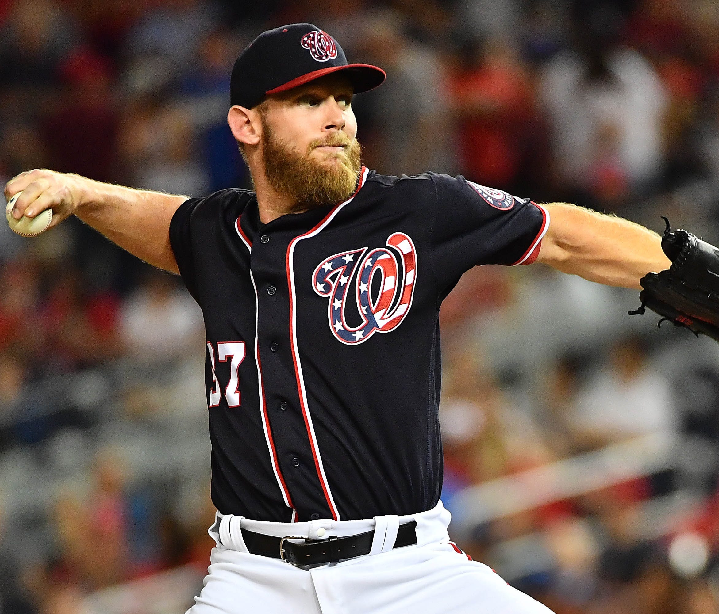 Stephen Strasburg allowed one run over six innings in the Nationals' win over the Dodgers.