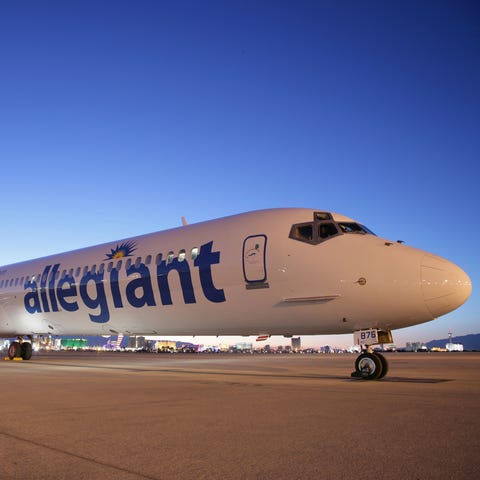 An Allegiant Air airplane shortly after landing in