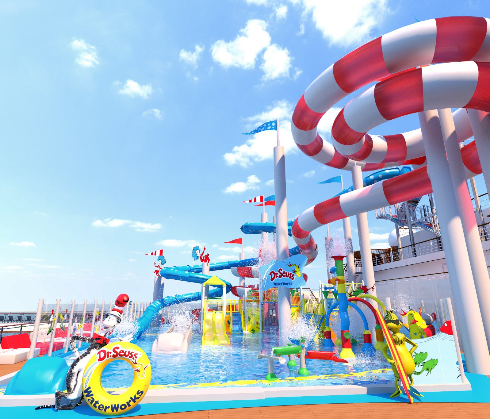 A Dr. Seuss-themed water park is in the works for Carnival Cruise Line's next ship, Carnival Horizon.