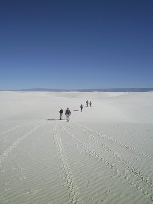 A unique feature of Alkali Flats Trail at White Sands National Monument is that hikers follow their own paths.