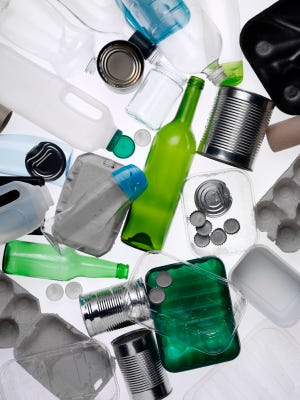 A selection of manufactured items made from recycled products.