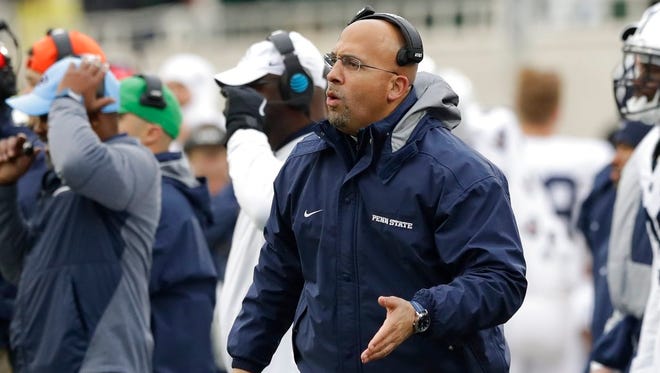 Penn State coach James Franklin doesn't know what happened in East Lansing last week either.  (AP Photo/Carlos Osorio)