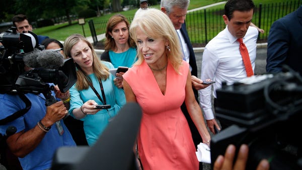 Kellyanne Conway responds to questions from reporters