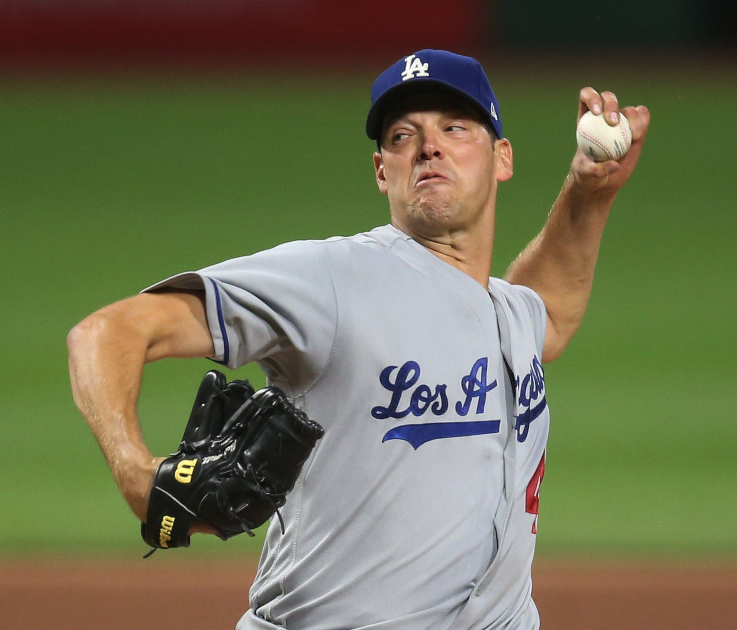 Dodgers starting pitcher Rich Hill fires a pitch against the Pirates during the fifth inning at PNC Park in Pittsburgh.