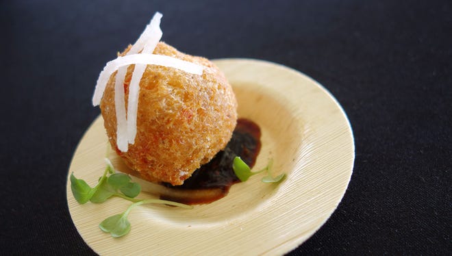 Dungeness crab fritter with Asian pear and black pepper condiment from J&G Steakhouse.