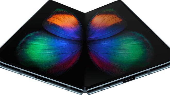 The Samsung Galaxy Fold smartphone featuring a foldable OLED display.