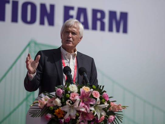 Rick Kimberley, a farmer from Maxwell, Iowa, gives