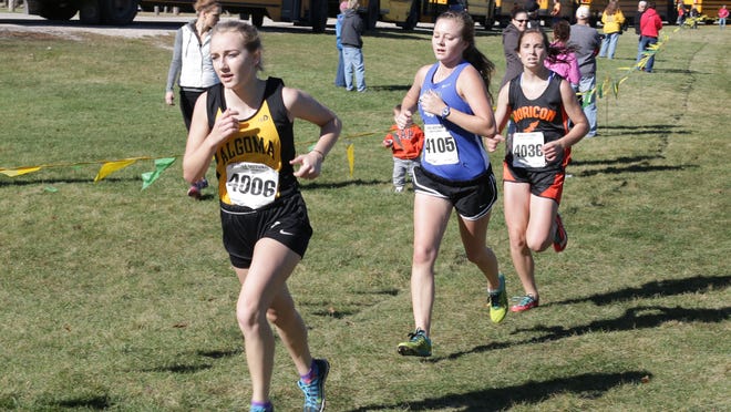 Algoma’s Kaitlyn Wahlers leads a group during the WIAA Cross Country Sectionals Oct. 25 at Sheboygan Lutheran. Behind Wahlers is St. Mary’s Springs’ Paige Case and Horicon’s Erin Sugden.