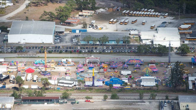 An aerial photograph of the fairgrounds during the Martin County Fair on Feb. 16.