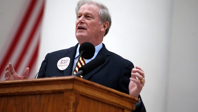 FSU President John Thrasher speaks from the steps of the Historic Capitol during Florida State University’s Day at the Capitol, one of many actions that earned the title of Person of the Year by the Tallahassee Democrat.