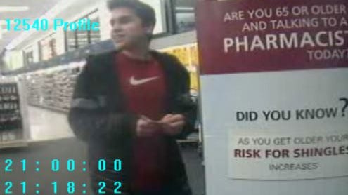 A surveillance photo of a man believed to be involved in an Xbox Live coupon scam in Reno. The photo was taken from security cameras at a local Walgreens store.