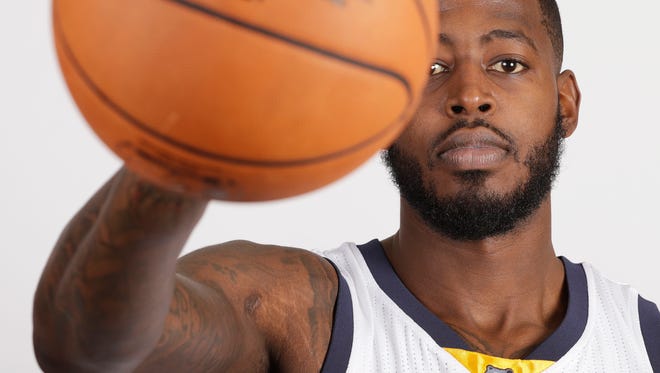 Memphis Grizzlies forward JaMychal Green poses for a picture on NBA basketball media day Monday, Sept. 26, 2016, in Memphis, Tenn. (AP Photo/Mark Humphrey)