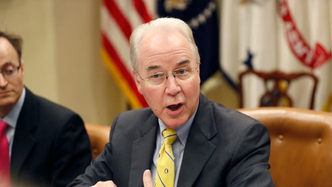 In this June 21, 2017 file photo, Health and Human Services Secretary Tom Price speaks during a listening session in the Roosevelt Room of the White House, in Washington.