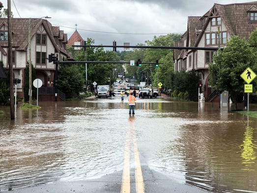 Biltmore Avenue in Asheville, N.C is completely flooded