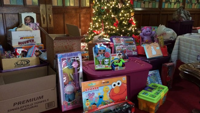 Presents collected for the Purple Box campaign at the Willow Domestic Violence Center.