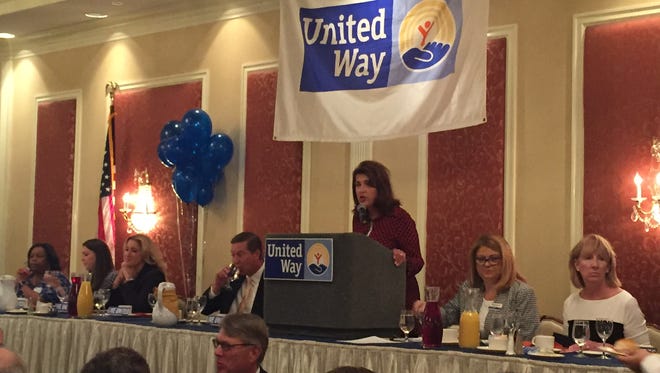 Denise Doring VanBuren leads the United Way of the Dutchess-Orange Region kick-off to the the 2016 Campaign for the Common Good Thursday morning in the City of Poughkeepsie.