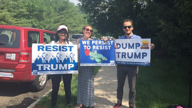Anti-Trump protesters were among those at rallies held in Bedminster on Saturday.
