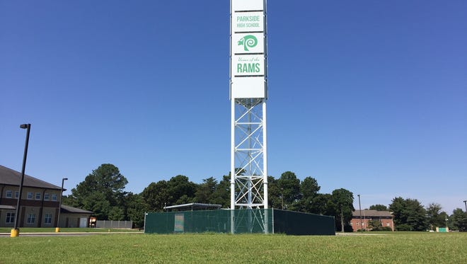 A 105-foot cellular tower on the property at Parkside High School in Salisbury. The school is off Beaglin Park Drive near Schumaker Drive. Aug. 27, 2016.