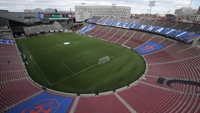 Nippert Stadium was decorated in FC Cincinnati signage ahead of the team's inaugural home opener against the Charlotte Independence early this month.