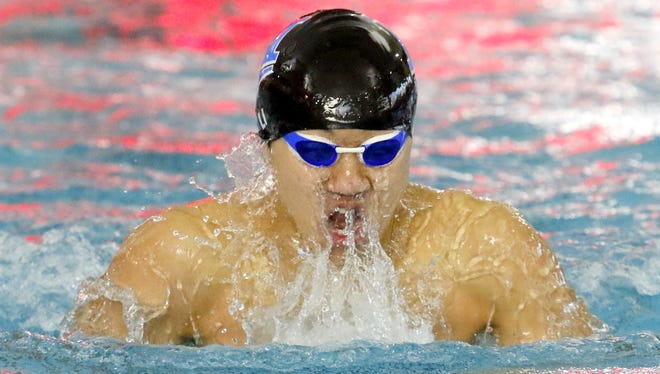 Shoonhsin Li of Horseheads on his way to winning the 200-yard individual medley during the 2016 Section 4 championships at Owego Free Academy on Feb. 20.