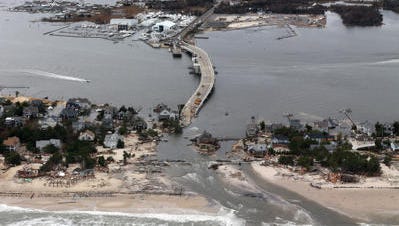 Coastal damage and flooding in Mantoloking two days after superstorm Sandy struck the coast