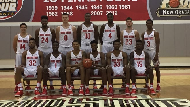 The 2016-17 Ohio State Buckeyes men's basketball team poses for a team photo during media day on Thursday.