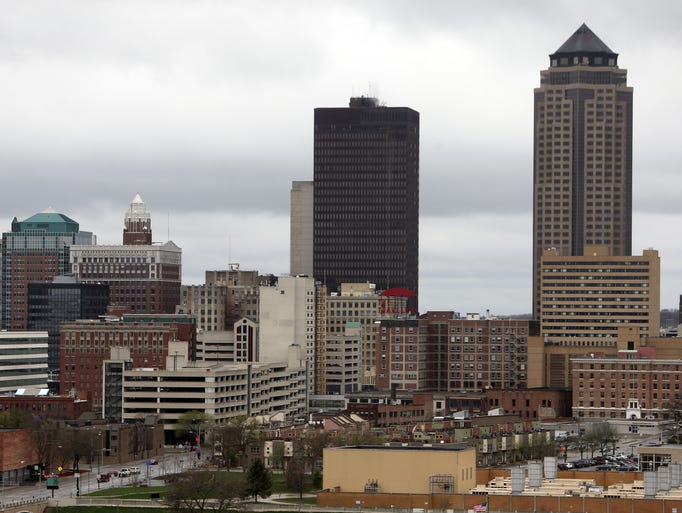 The Des Moines skyline is seen from Prime Tower near
