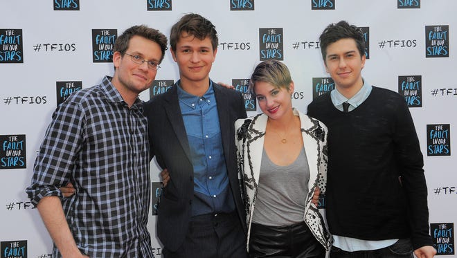 Author John Green, left, poses with cast members of "The Fault in Our Stars" (Ansel Elgort, Shailene Woodley and Nat Wolff) on May 8 in Nashville, Tenn.