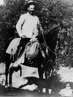 Pancho Villa on his famed horse, Siete Leguas. Note the distinctive pommel on the saddle.