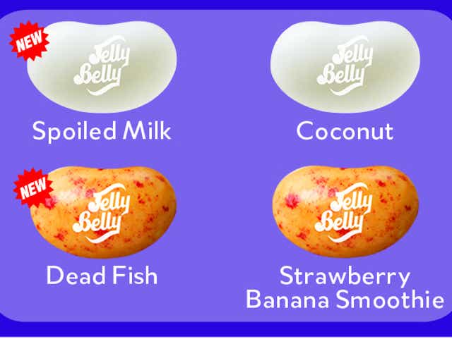 Exclusive We Tested New Jelly Bean Flavors Spoiled Milk And Dead Fish Jelly belly's beanboozled beans trick hapless jelly bean fans into eating beans that look like normal, tasty flavors but that actually taste like disgusting things like stinky socks. jelly bean flavors