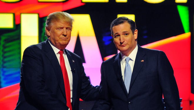 Republican presidential candidates  Donald Trump and Ted Cruz during a debate at the University of Miami.
