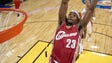 The rookie team's LeBron James, of the Cleveland Cavaliers,