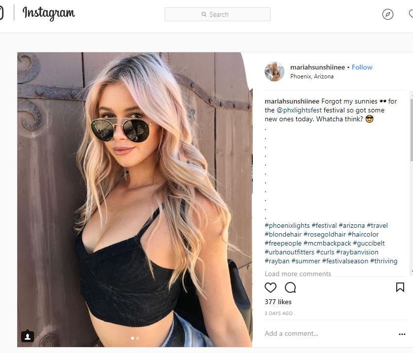 Mariah Coogan, a model who did equestrian sports, traveled to Phoenix for a music festival, according to her Instagram page.