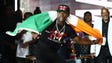 Floyd Mayweather poses with an Irish flag during a
