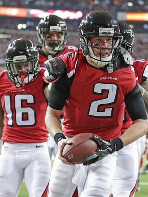 Atlanta Falcons quarterback Matt Ryan (2) celebrates