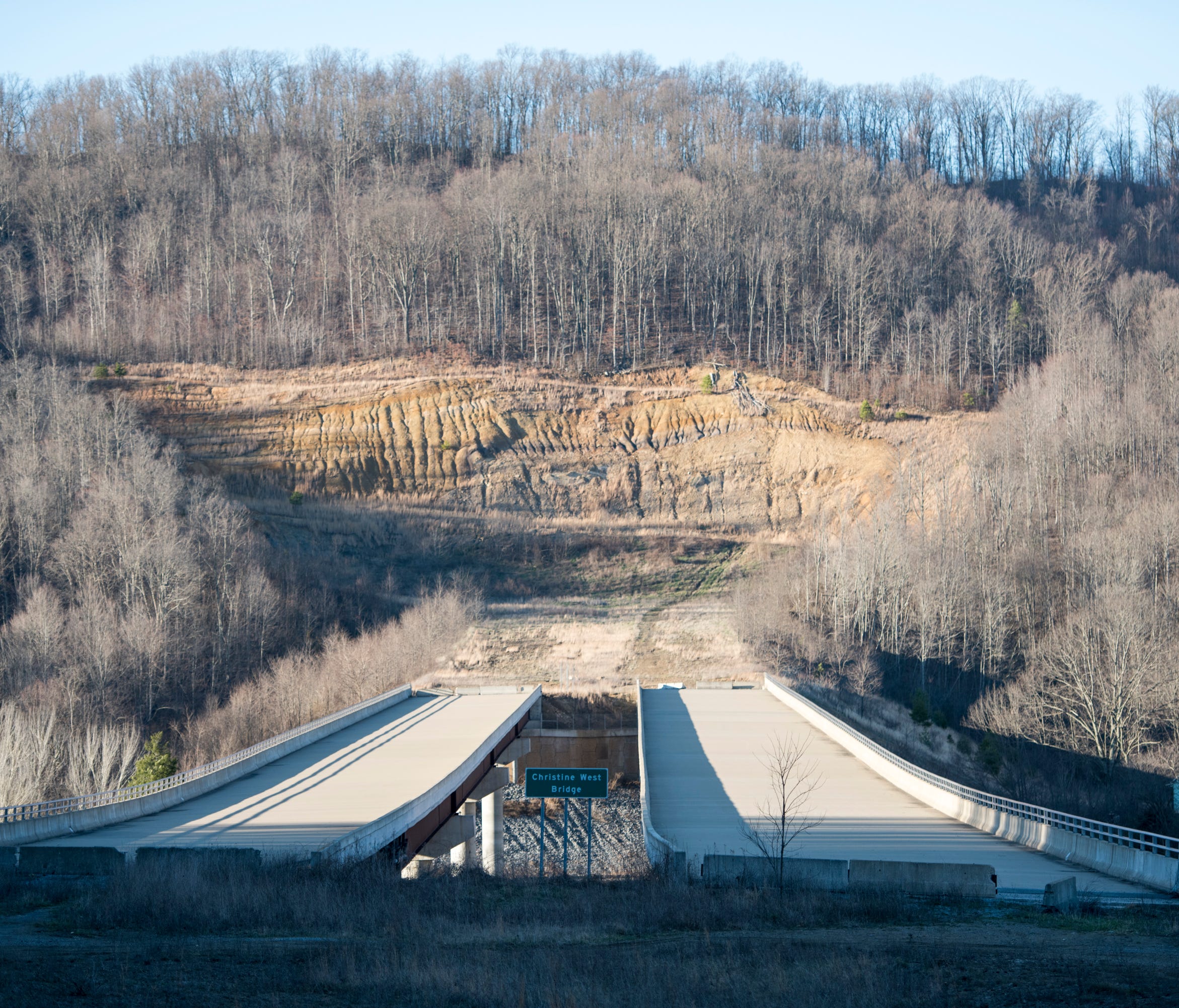 The Christine West bridge was built in 2009, but the connecting sections of the King Coal Highway project have yet to be completed and are on hold until funding can be found.
