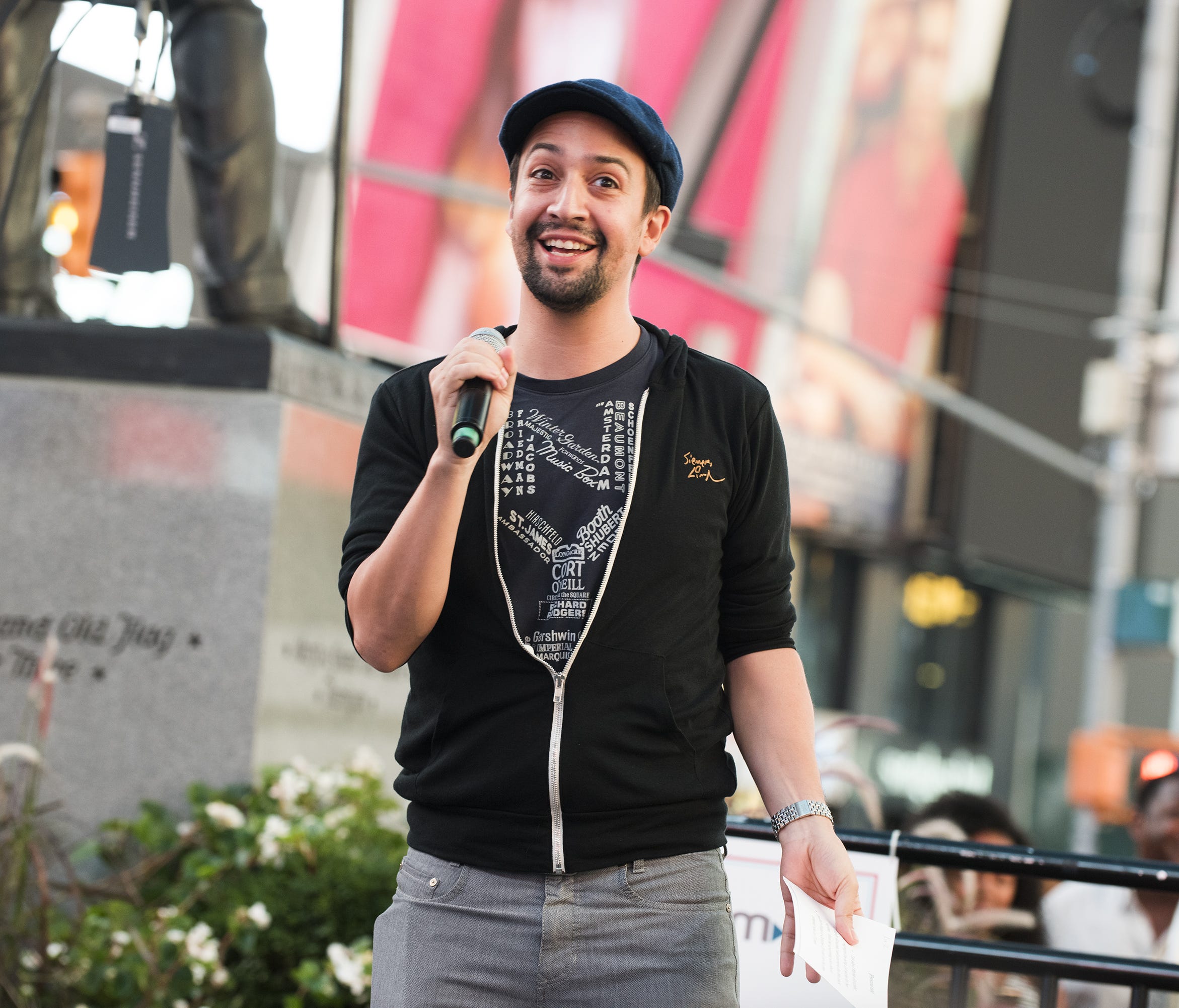 Lin-Manuel Miranda attends Viva Broadway to kick off Hispanic Heritage Month at Duffy Square in Times Square on September 15, 2017 in New York City.