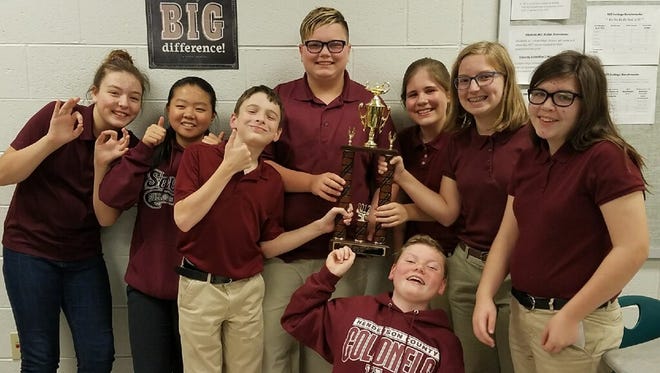 South Middle School finished first at the Gallatin Middle School Fall Invitational meet in Gallatin, Tenn. Pictured from left to right, back row: Kendall Pullum, Janice Chen, Ryan Nantz, Zayne Wolfe, Julianne Latimer, Abby Salisbury and Callie Powers. Front row: James Guier.