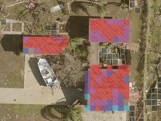 Machine-learning applied imagery from Hurricane Harvey.