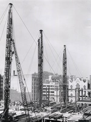 In April 1955, the Procter & Gamble headquarters was under construction at Sixth and Sycamore Streets, near the old Allen Temple AME Church on Broadway, on the right.