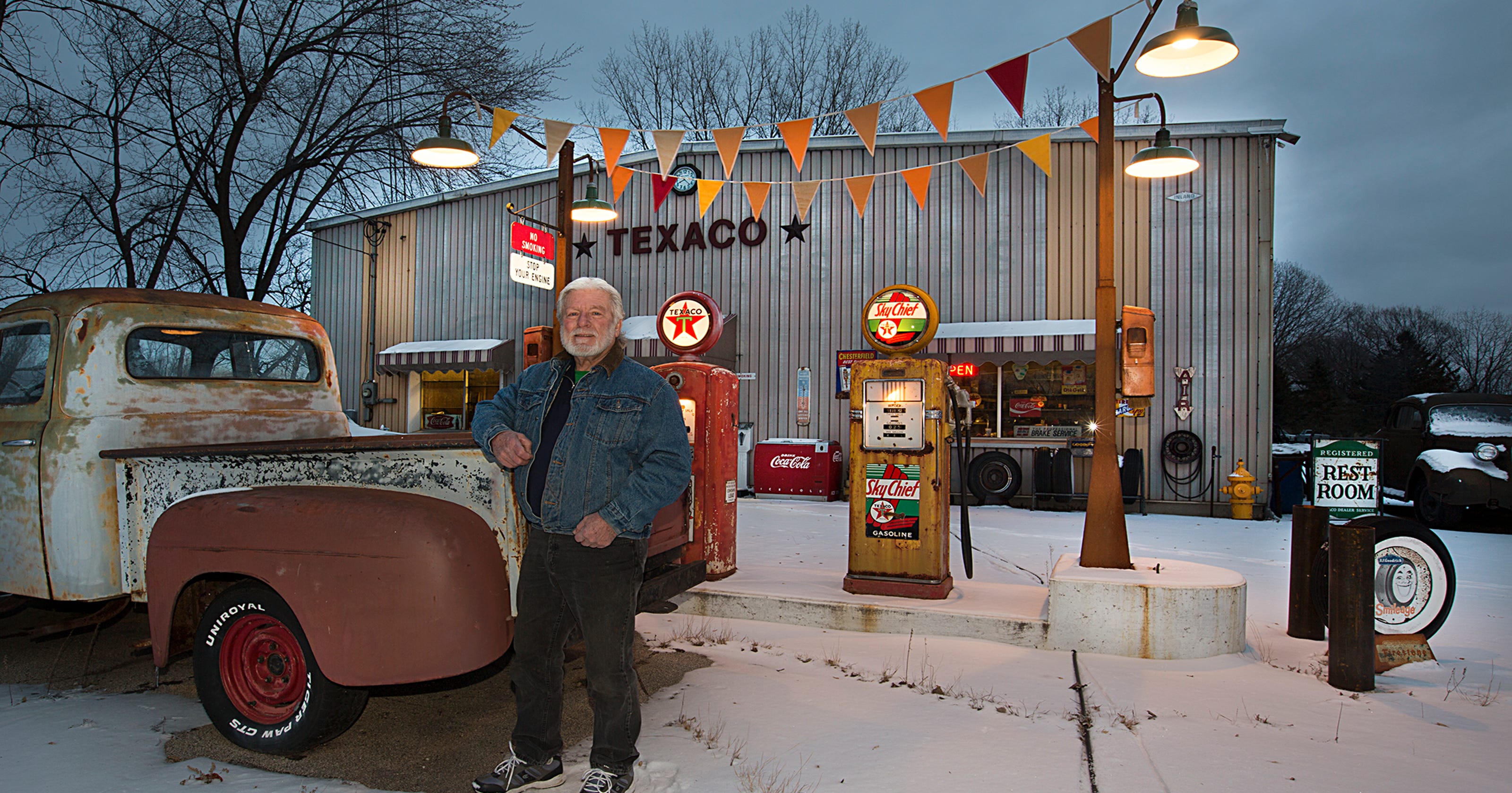 Vintage gas station lights up the night for travelers