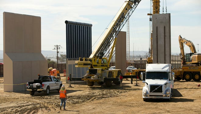 Construction of the border wall prototypes as seen Oct. 17, 2017, near the Otay Mesa Port of Entry outside San Diego. President Trump travels to San Diego to look at the eight prototypes Tuesday, March 13, 2018.