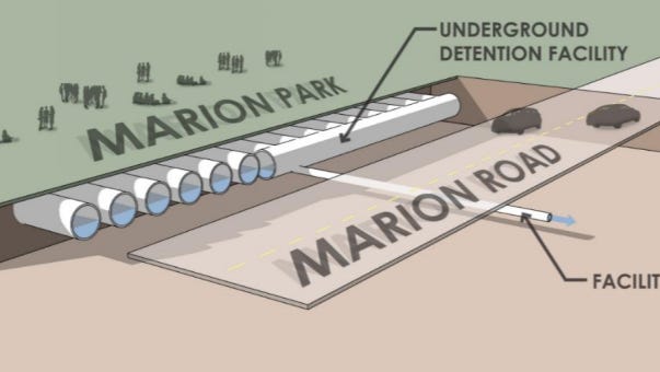 Public Works plans to put more than a mile of drainage pipe below the rugby pitch at Marion Park to provide for more water storage following heavy rains.